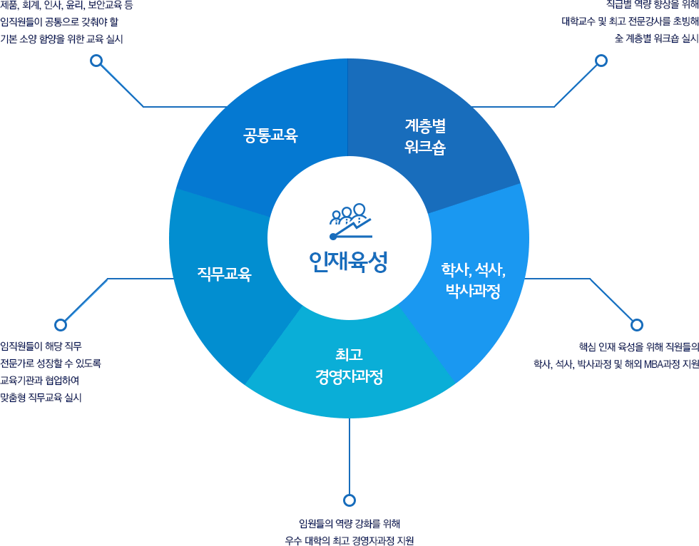 공통교육; 계층별 워크숍; 학사, 석사, 박사과정; 최고 경영자과정; 직무교육